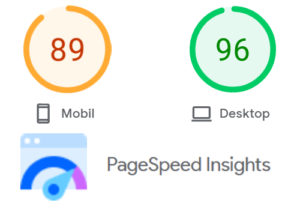 Výsledky testu Google PageSpeed